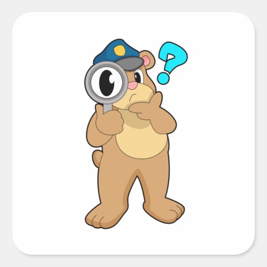 Bärenpolizist Magnifying Glas Quadratischer Aufkleber (Vorderseite)