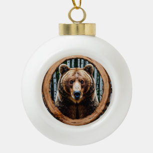 Bärenportrait Keramik Kugel-Ornament