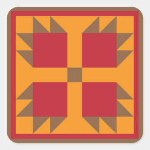 Bärenpranke-Steppdecken-Block (braun, rot, orange Quadratischer Aufkleber