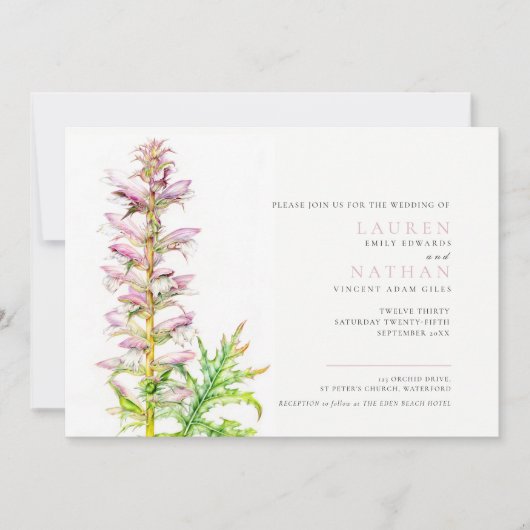 Bärenrassen Acanthus mollis Aquarellhochzeit Einladung (Vorderseite)