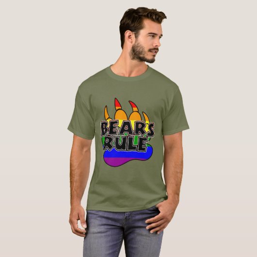 Bärenregel Schwarz auf Regenbogenpfau - HEISS! T-Shirt (Vorne ganz)