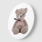 Bärenrosa-Cartoon Große Wanduhr (Winkel)