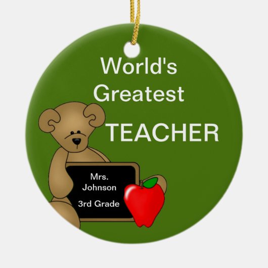 Bärenschmuck für personalisierte Lehrer Keramikornament (Vorne)