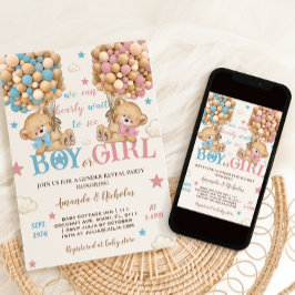Bärenstars & Balloons Pink Blue Gender Reveal Einladung