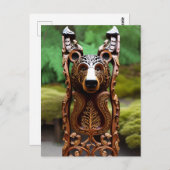 Bärenstatue aus Holz Postkarte (Vorne/Hinten)
