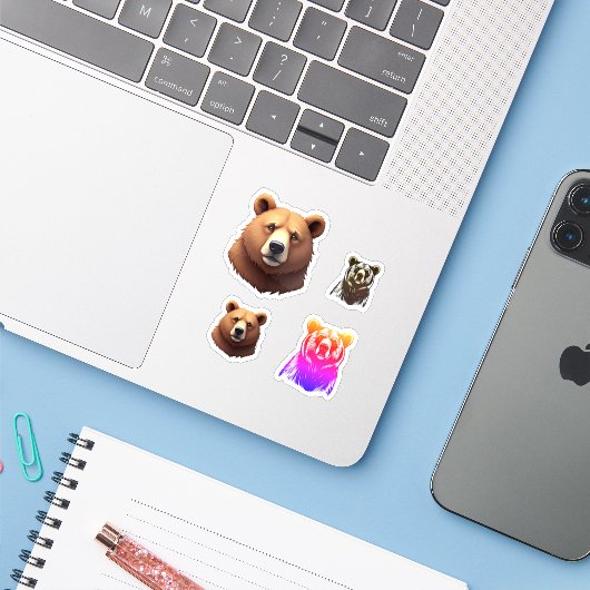 Bärenstickerblech Aufkleber (Laptop mit iPhone)