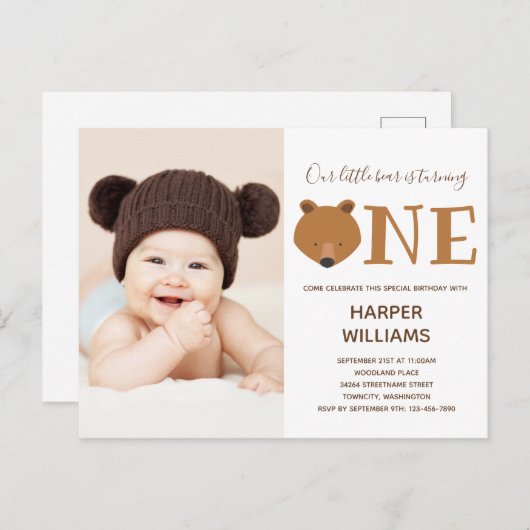 Bärentier zum Geburtstag Einladungspostkarte (Vorne/Hinten)