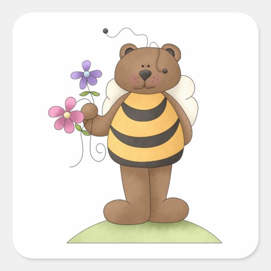 Bärenverkleidung mit Blume Quadratischer Aufkleber (Vorderseite)