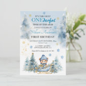 Bärenweihnachtsfest zum ersten Geburtstag Winter Einladung (Stehend Vorderseite)
