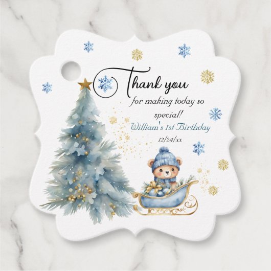Bärenweihnachtsfest zum ersten Geburtstag Winter Geschenkanhänger (Vorderseite)