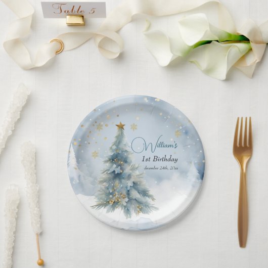 Bärenweihnachtsfest zum ersten Geburtstag Winter Pappteller (Hochzeit)