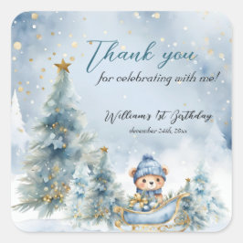 Bärenweihnachtsfest zum ersten Geburtstag Winter Quadratischer Aufkleber