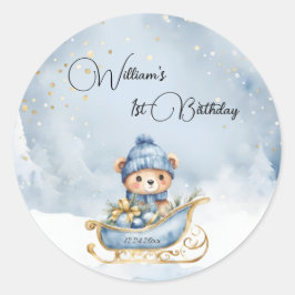 Bärenweihnachtsfest zum ersten Geburtstag Winter Runder Aufkleber