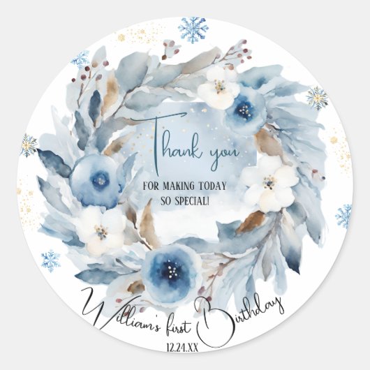 Bärenweihnachtsfest zum ersten Geburtstag Winter Runder Aufkleber (Vorderseite)