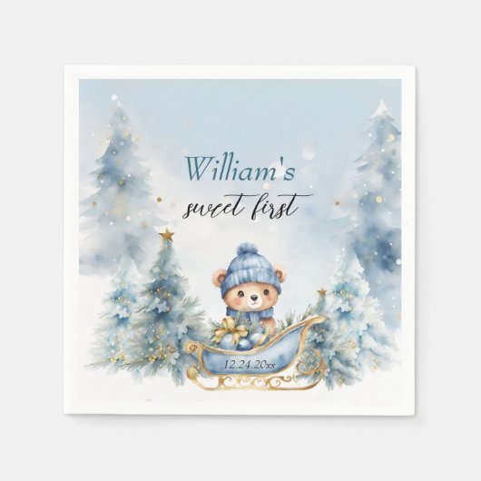 Bärenweihnachtsfest zum ersten Geburtstag Winter Serviette (Vorderseite)
