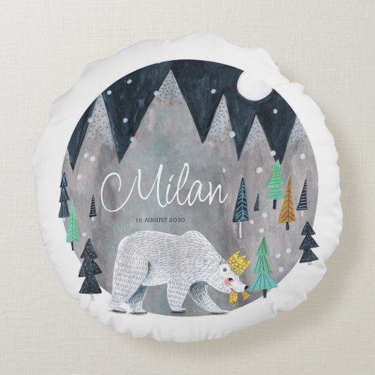 Bärenwintergebirge Rundes Kissen (Rückseite)