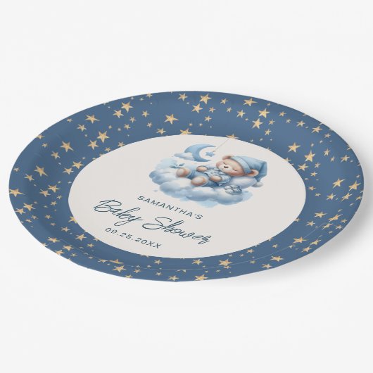 Bärenwolke und Sterne Blauer Junge Dusche Pappteller (Schrägansicht)