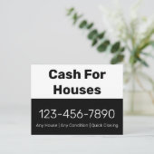 Bargeld für Häuser Schwarz-weiße Telefonnummer Ihr Postkarte (Stehend Vorderseite)