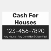 Bargeld für Häuser Schwarz-weiße Telefonnummer Ihr Rechteckiger Aufkleber (Vorderseite)