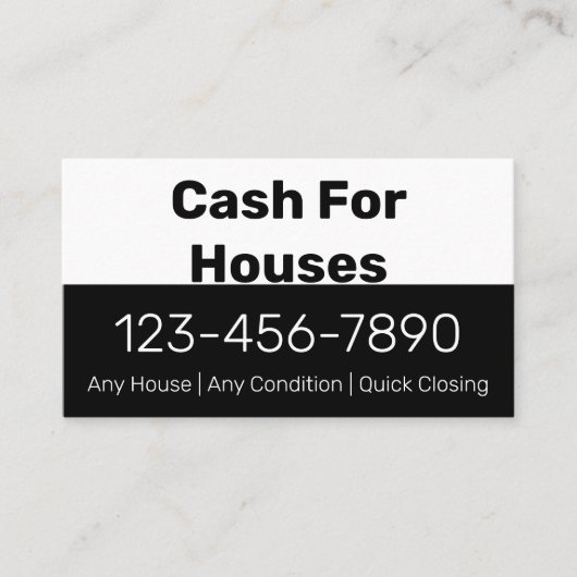 Bargeld für Häuser Schwarz-weiße Telefonnummer Ihr Visitenkarte (Vorderseite)