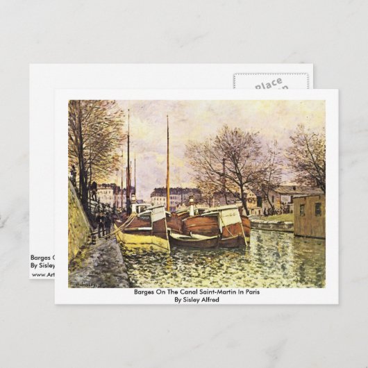 Barges am Canal Saint-Martin in Paris Postkarte (Vorne/Hinten)