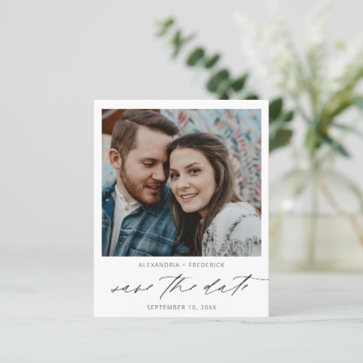 Bargin Instant Foto White Chic Save the Date (Stehend Vorderseite)