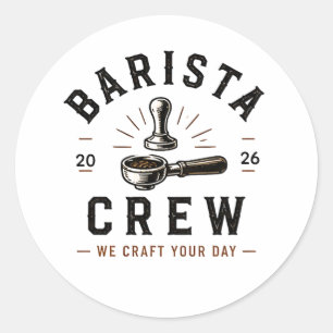 ☕ Barista-Crew Coffee Shop-Mitarbeiter-Logo ☕ Runder Aufkleber