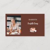 Barista Foto QR Code braun Visitenkarte (Vorderseite)