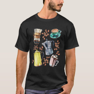 Barista Grafik / Kaffee und Espresso in Watercolo T-Shirt