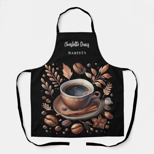 Barista Schwarz-weiße Kaffeebohnen Namenskript Schürze (Vorderseite)