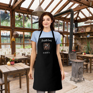 Barista Schwarz-weiße Kaffeebohnen Namenskript Schürze
