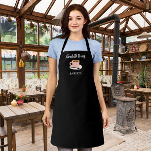 Barista Schwarz-weißer Kaffeebecher-Name-Skript Schürze