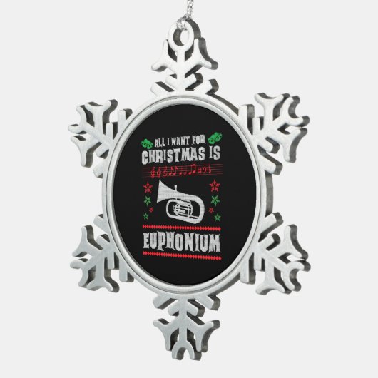 Baritone Euphonium Ugly Christmas Sweater Style Schneeflocken Zinn-Ornament (Rechts)