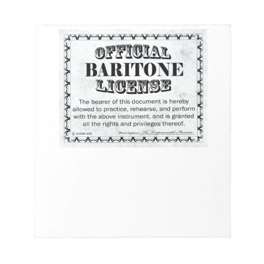 Baritone Lizenz Notizblock (Vorderseite)