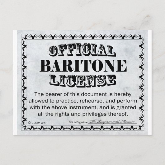 Baritone Lizenz Postkarte (Vorderseite)
