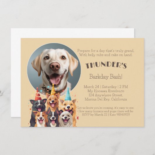 Bark Day Bash Doggo Birthday Einladung (Vorne/Hinten)
