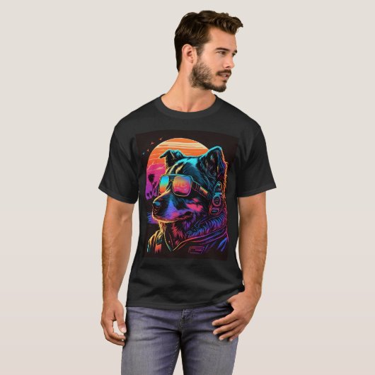 Bark to Future: 80er Synthwave Dog Graphic T-Shirt (Vorne ganz)