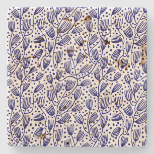 Barkcloth Style Pattern - Dunkelblau auf Weiß Steinuntersetzer