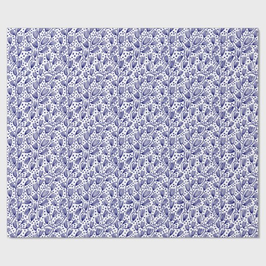 Barkcloth Style Pattern - Dunkle Marine auf Weiß Geschenkpapier (Flach)