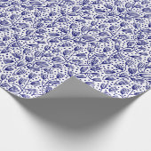 Barkcloth Style Pattern - Dunkle Marine auf Weiß Geschenkpapier (Ecke)