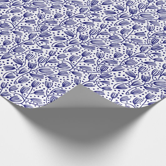 Barkcloth Style Pattern - Dunkle Marine auf Weiß Geschenkpapier (Ecke)