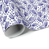 Barkcloth Style Pattern - Dunkle Marine auf Weiß Geschenkpapier (Rolleneckpunkt)