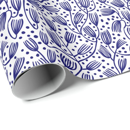 Barkcloth Style Pattern - Dunkle Marine auf Weiß Geschenkpapier (Rolleneckpunkt)