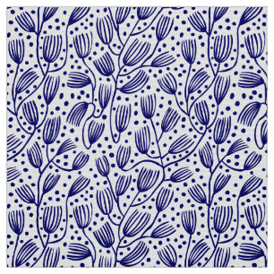 Barkcloth Style Pattern - Dunkle Marine auf Weiß Stoff