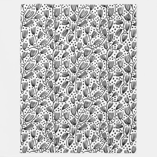 Barkcloth Style Pattern - Schwarz auf Weiß Fleecedecke (Vorderseite)