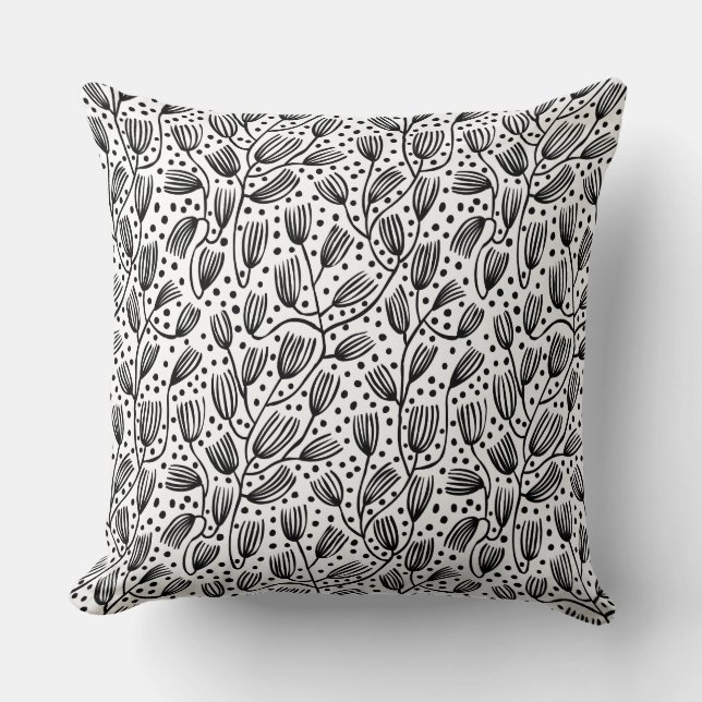 Barkcloth Style Pattern - Schwarz auf Weiß Kissen (Vorderseite)