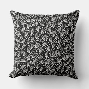 Barkcloth Style Pattern - Weiß auf Schwarz Kissen