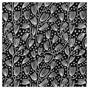 Barkcloth Style Pattern - Weiß auf Schwarz Stoff