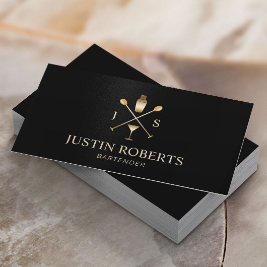 Barkeeper Bar Club Modernes Schwarzes & Altes Gold Visitenkarte