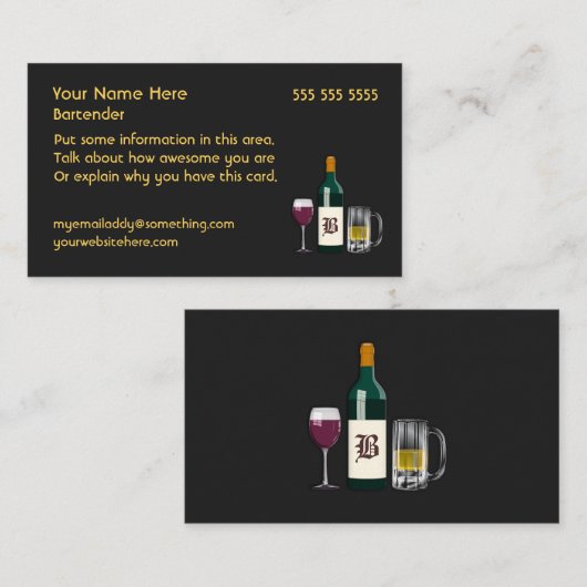 Barkeeper Black Visitenkarte (Vorne/Hinten)